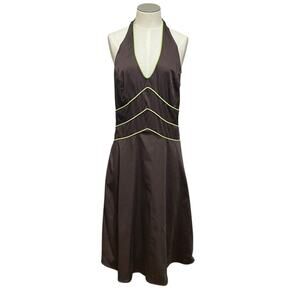 AGB Womens Vintage 90s Y2K Brown Green Cotton Stretch Grunge Halter Dress Sz 10
